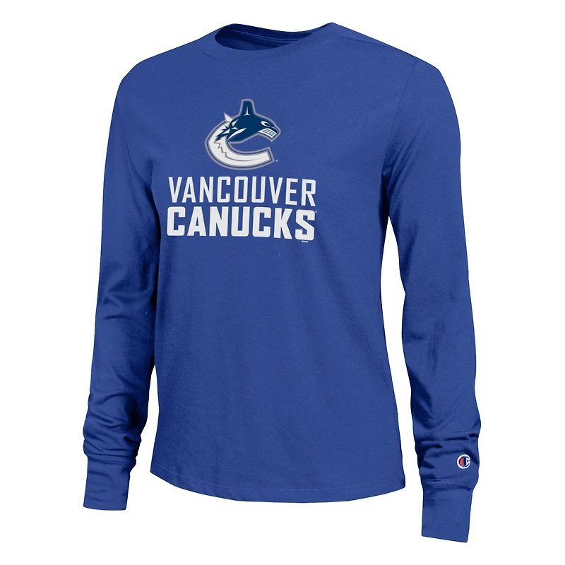 Women's Champion Royal Vancouver Canucks Wordmark Lockup Long Sleeve T-Shirt