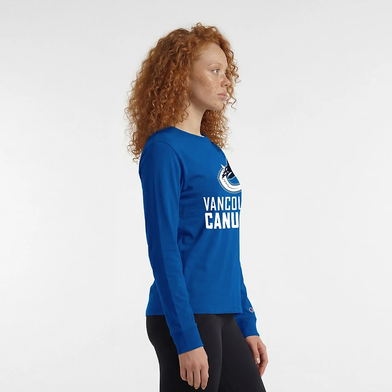 Women's Champion  Royal Vancouver Canucks Wordmark Lockup Long Sleeve T-Shirt