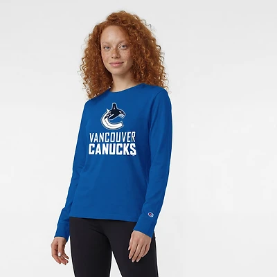 Women's Champion  Royal Vancouver Canucks Wordmark Lockup Long Sleeve T-Shirt