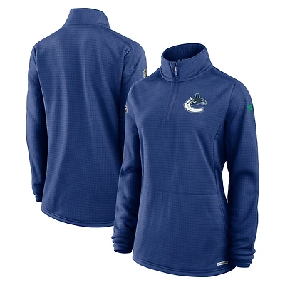 Pull à glissière quart de tour Authentic Pro Rink bleu Fanatics pour femme des Canucks Vancouver