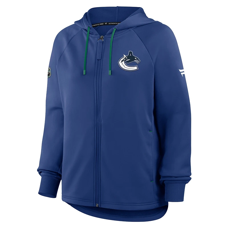 Sweat à capuche zippé entièrement Authentic Pro Rink pour femme Fanatics Blue Vancouver Canucks