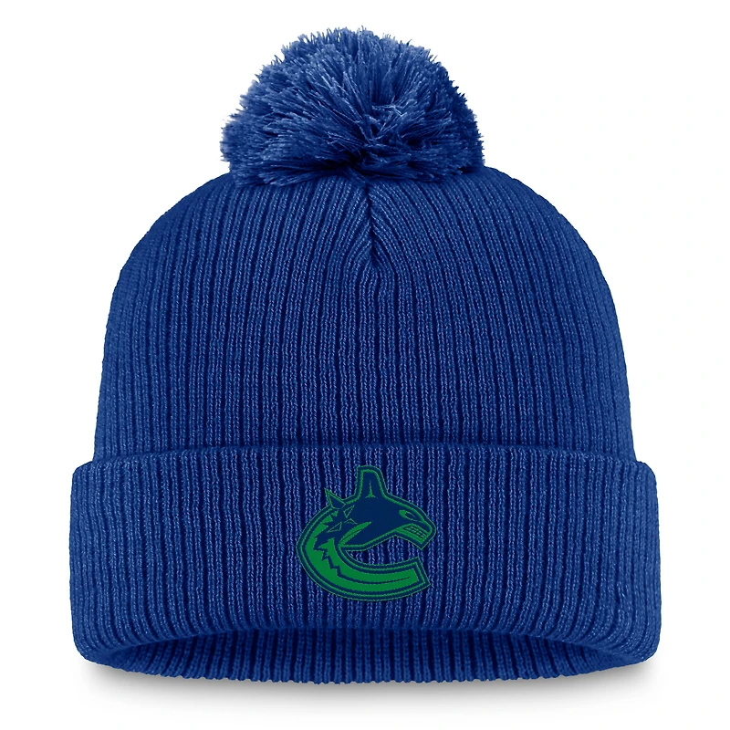 Bonnet en tricot à revers avec pompon Fanatics Cobalt Vancouver Canucks pour femme