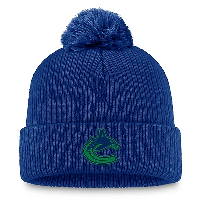 Bonnet en tricot à revers avec pompon Fanatics Cobalt Vancouver Canucks pour femme