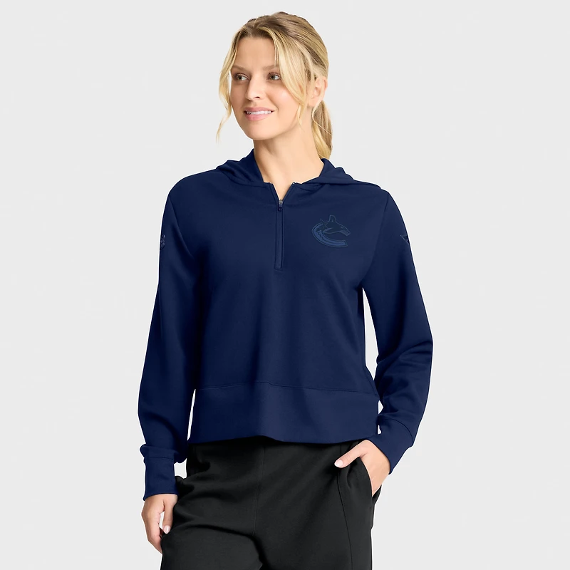 Sweat à capuche glissière quart de tour Authentic Pro Road Tri-Blend bleu marine pour femme des Canucks Vancouver