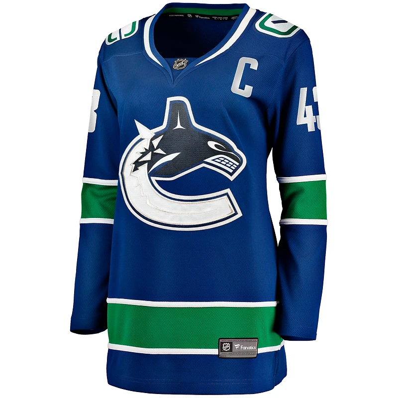 Maillot de joueur échappé à domicile des Canucks Vancouver, Fanatics Quinn Hughes, bleu pour femmes
