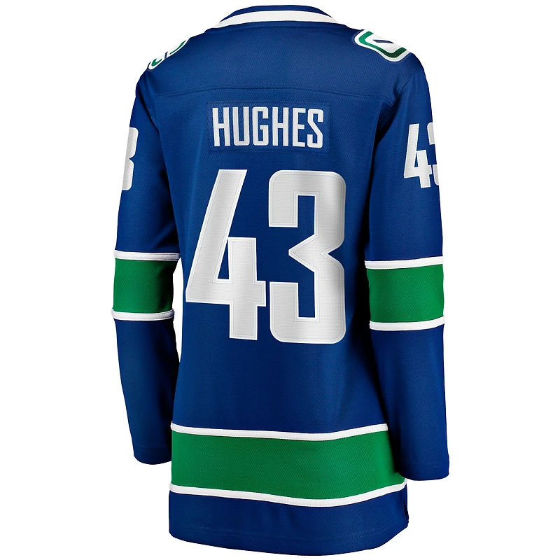 Maillot de joueur échappé à domicile des Canucks Vancouver, Fanatics Quinn Hughes, bleu pour femmes