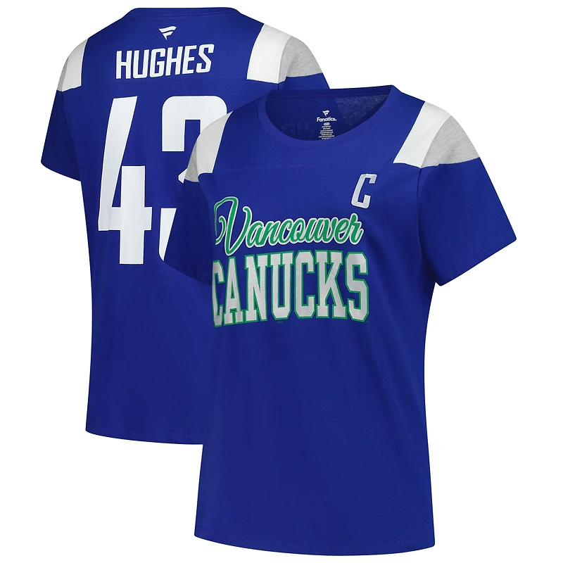 Women's Fanatics Quinn Hughes Royal Vancouver Canucks Plus Name & Number Scoop Neck T-Shirt
