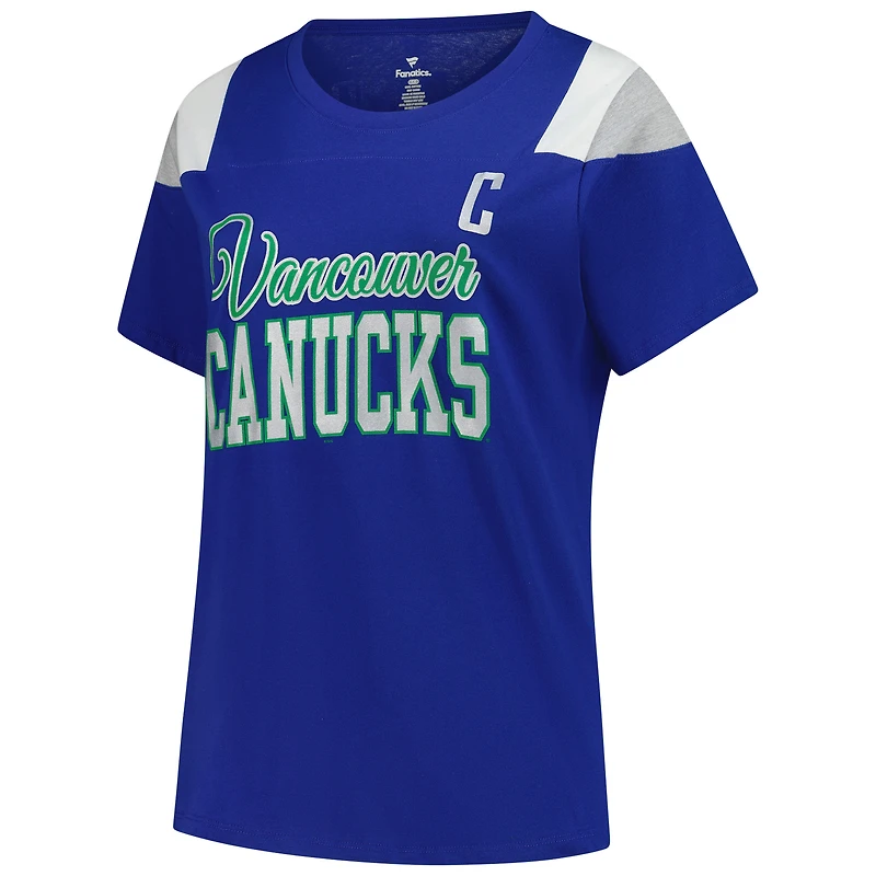 Women's Fanatics Quinn Hughes Royal Vancouver Canucks Plus Name & Number Scoop Neck T-Shirt