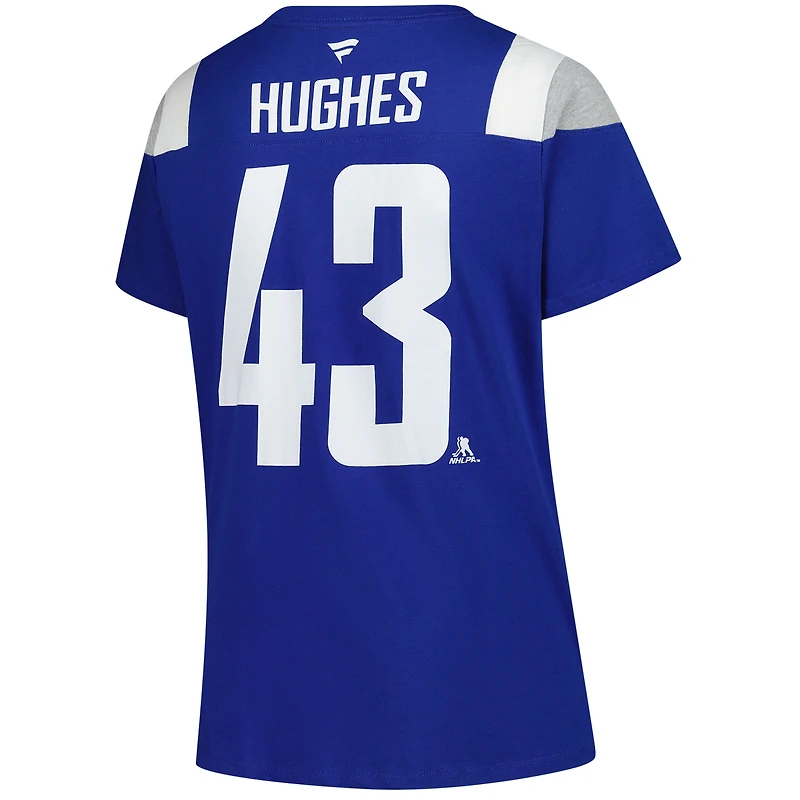T-shirt à col rond taille plus avec nom et numéro pour femmes Fanatics Quinn Hughes Royal Vancouver Canucks