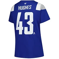 T-shirt à col rond taille plus avec nom et numéro pour femmes Fanatics Quinn Hughes Royal Vancouver Canucks