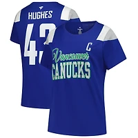 T-shirt à col rond taille plus avec nom et numéro pour femmes Fanatics Quinn Hughes Royal Vancouver Canucks