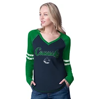T-shirt à manches longues bleu G-III 4Her pour femme de Carl Banks, gagnant des Canucks Vancouver