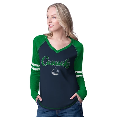 T-shirt à manches longues bleu G-III 4Her pour femme de Carl Banks, gagnant des Canucks Vancouver