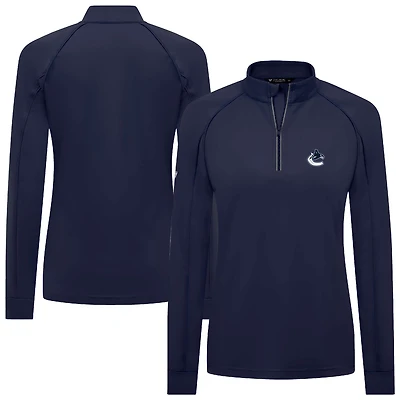 Women's Levelwear Navy Vancouver Canucks Kinetic Insignia Core Raglan Quarter-Zip Top