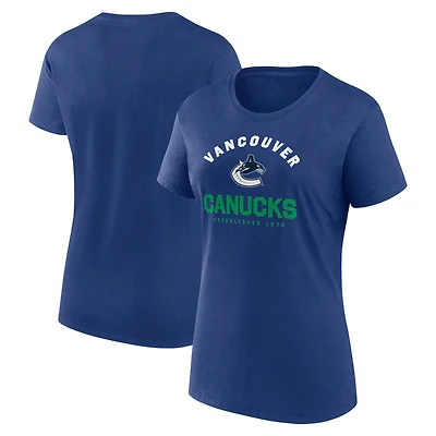 T-shirt bleu athlétique pour femme avec logo des Canucks de Vancouver Unrivaled