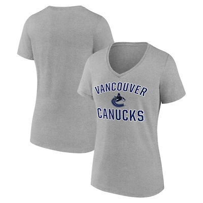 Women's Logo Athletic Heather Gray Vancouver Canucks Arch Victory V-Neck T-Shirt
