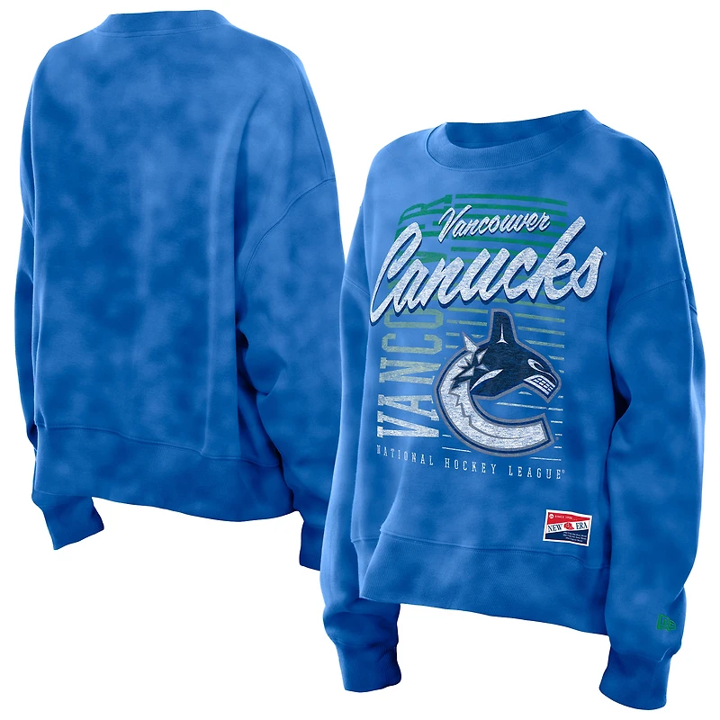 Women's New Era Blue Vancouver Canucks Boxy Mineral Wash Dolman Sleeve Cropped Sweatshirt