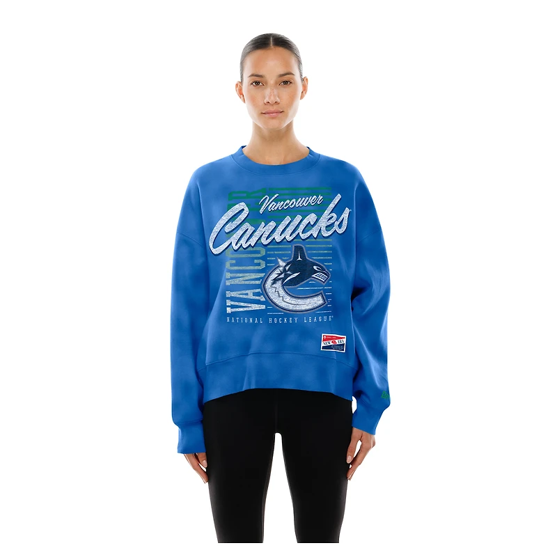 Women's New Era  Blue Vancouver Canucks Boxy Mineral Wash Dolman Sleeve Cropped Sweatshirt