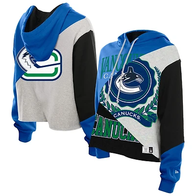 Sweat à capuche court et carré bleu recyclé blocs de couleurs des Vancouver Canucks New Era pour femme