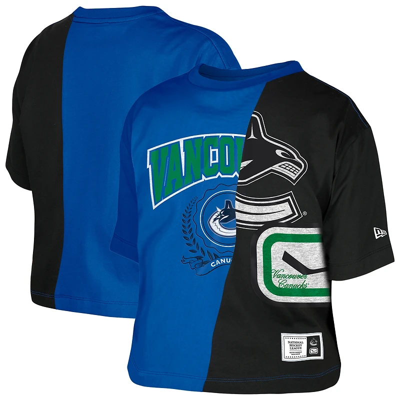 T-shirt court boxy bleu recyclé à blocs de couleurs des Vancouver Canucks New Era pour femme