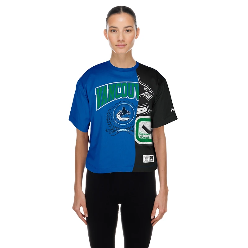 Women's New Era Blue Vancouver Canucks Upcycled Colorblocked Boxy Cropped T-Shirt