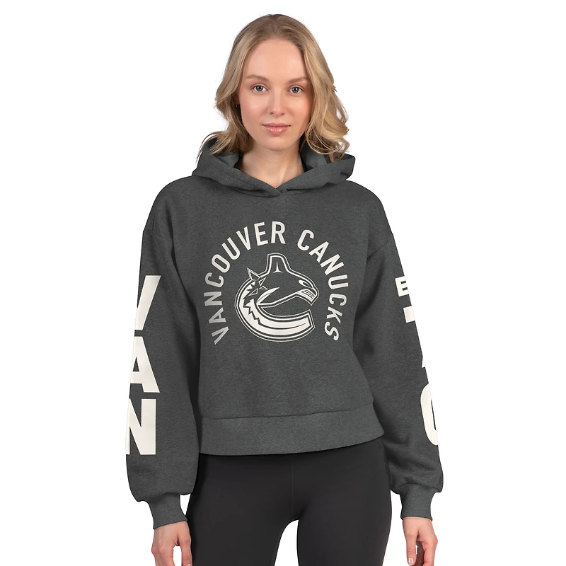 Women's Starter  Gray Vancouver Canucks Star Player Cropped Fleece Hoodie