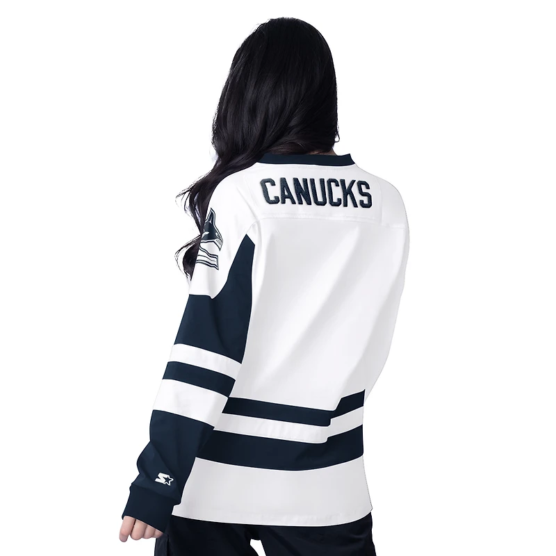Women's Starter  White Vancouver Canucks Hat Trick Long Sleeve Lace-Up T-Shirt