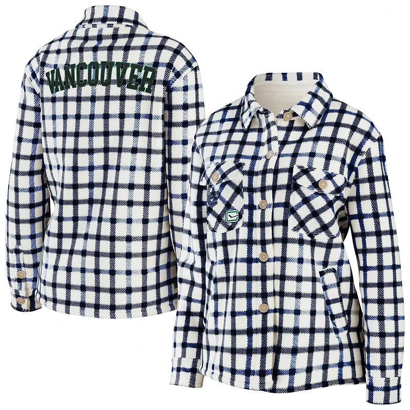 Women's WEAR by Erin Andrews Oatmeal Vancouver Canucks Plaid - Veste boutonnée