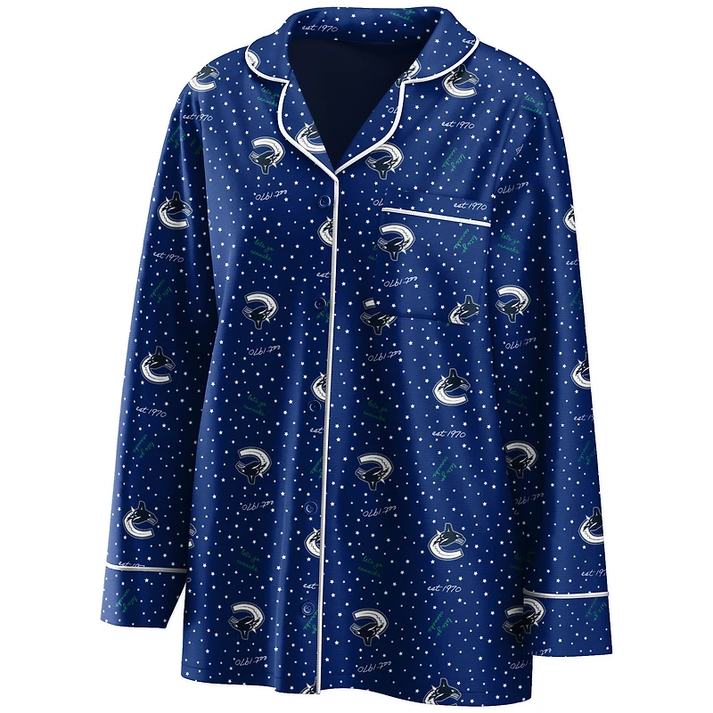Women's WEAR by Erin Andrews Royal Vancouver Canucks Long Sleeve Button-Up Shirt & Pants - Sleep Set