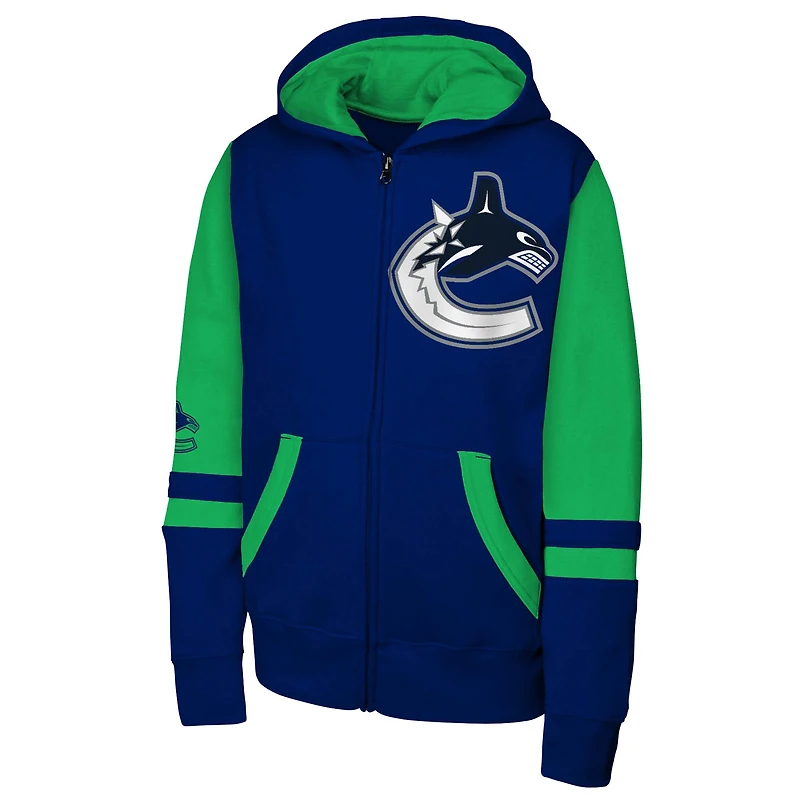 Sweat à capuche entièrement zippé bleu pour jeunes Vancouver Canucks Face Off