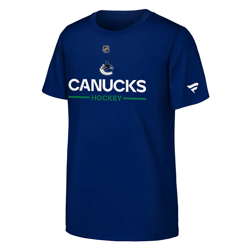 T-shirt bleu authentique avec logo Pro des Vancouver Canucks pour jeunes fanatiques
