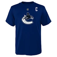 T-shirt bleu avec nom et numéro de joueur des Canucks Vancouver Quinn Hughes pour jeunes