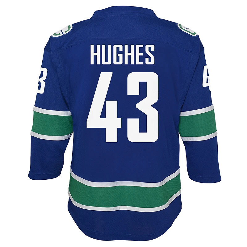 Maillot de joueur à domicile bleu pour jeunes Quinn Hughes des Vancouver Canucks