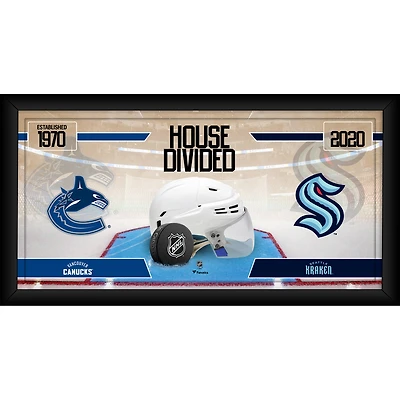 Collage de hockey encadré de 10" x 20" des Canucks de Vancouver contre le Kraken de Seattle