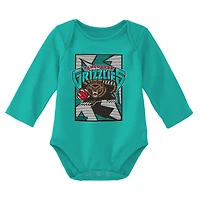 Infant Mitchell & Ness Black/Turquoise Vancouver Grizzlies Hardwood Classics Bodysuits Cuffed Knit Hat Set