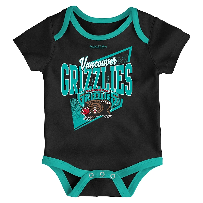 Infant Mitchell & Ness Black/Turquoise Vancouver Grizzlies Hardwood Classics Bodysuits Cuffed Knit Hat Set