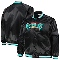 Veste noire à fermeture éclair intégrale raglan en satin avec logo Hardwood Classics pour hommes Mitchell & Ness Vancouver Grizzlies Big Tall
