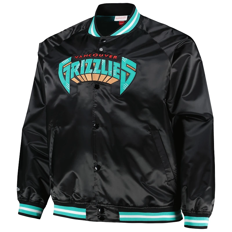 Veste noire à fermeture éclair intégrale raglan en satin avec logo Hardwood Classics pour hommes Mitchell & Ness Vancouver Grizzlies Big Tall