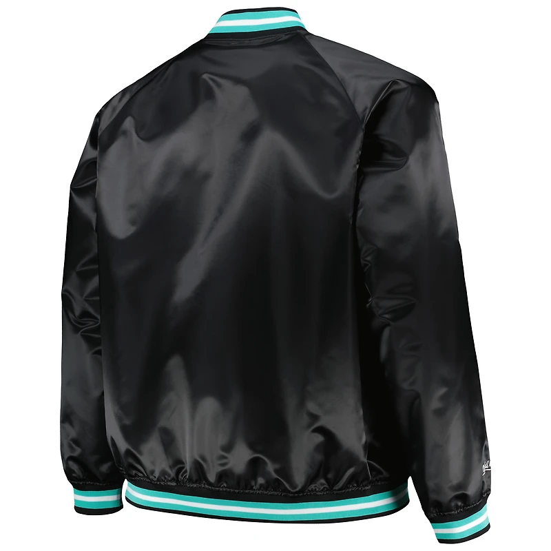 Veste noire à fermeture éclair intégrale raglan en satin avec logo Hardwood Classics pour hommes Mitchell & Ness Vancouver Grizzlies Big Tall