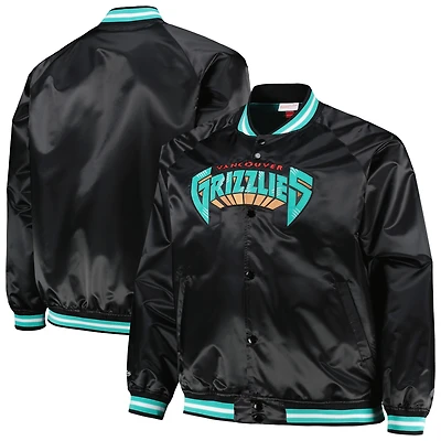 Veste noire à fermeture éclair intégrale raglan en satin avec logo Hardwood Classics pour hommes Mitchell & Ness Vancouver Grizzlies Big Tall