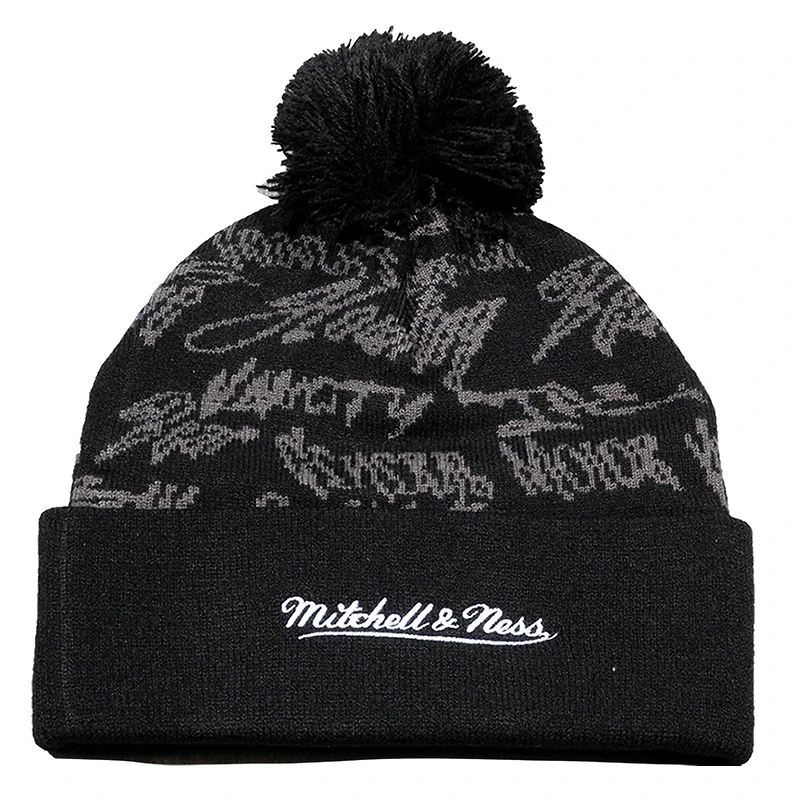 Men's Mitchell & Ness Black Vancouver Grizzlies Meaningful Words Cuffed Knit Hat with Pom