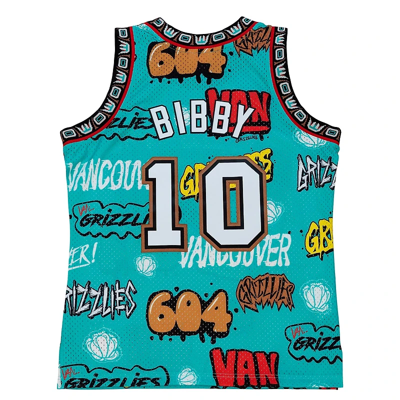 Mitchell & Ness pour homme Mike Bibby Turquoise Grizzlies de Vancouver 1998/99 Hardwood Classics Slap Sticker Swingman - Maillot