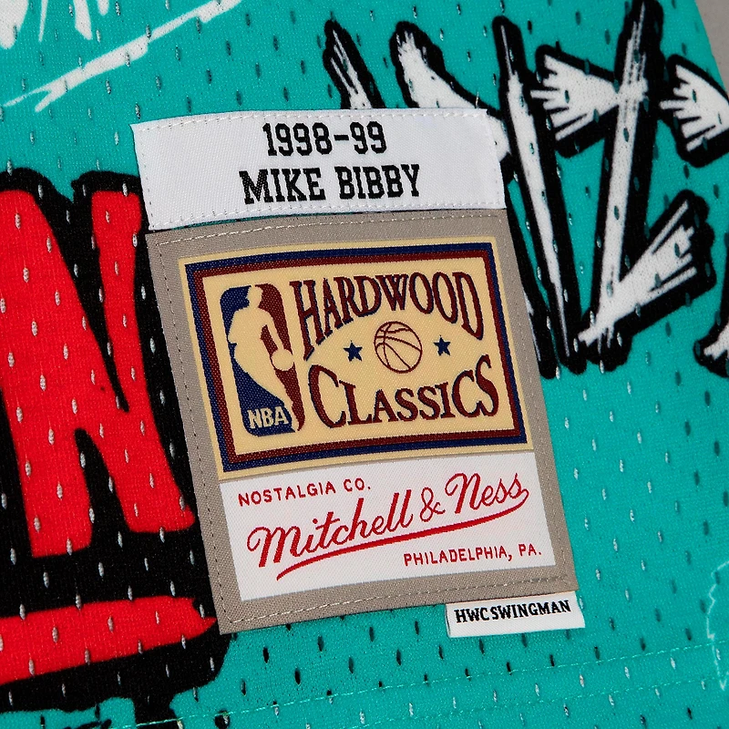Men's Mitchell & Ness Mike Bibby Turquoise Vancouver Grizzlies 1998/99 Hardwood Classics Slap Sticker Swingman - Jersey