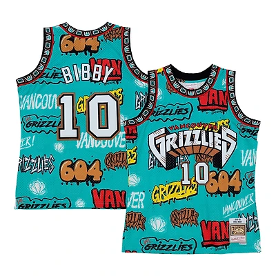 Mitchell & Ness pour homme Mike Bibby Turquoise Grizzlies de Vancouver 1998/99 Hardwood Classics Slap Sticker Swingman - Maillot