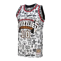Men's Mitchell & Ness Mike Bibby White Vancouver Grizzlies 1998/99 Hardwood Classics Doodle Swingman - Jersey