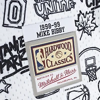 Men's Mitchell & Ness Mike Bibby White Vancouver Grizzlies 1998/99 Hardwood Classics Doodle Swingman - Jersey