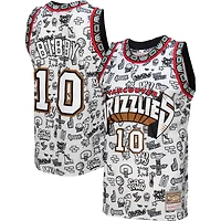 Men's Mitchell & Ness Mike Bibby White Vancouver Grizzlies 1998/99 Hardwood Classics Doodle Swingman - Jersey