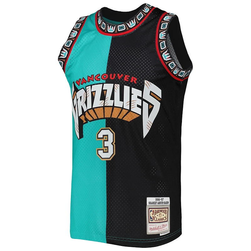 Homme Mitchell & Ness Shareef Abdur-Rahim Turquoise/Noir Vancouver Grizzlies Hardwood Classics 1996/97 Split Swingman Jersey