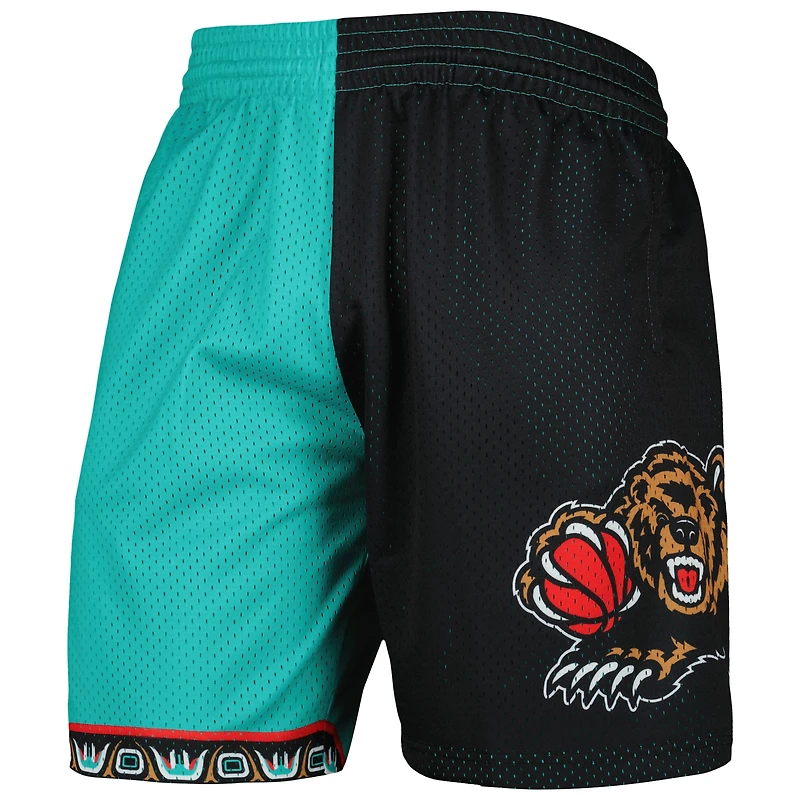 Men's Mitchell & Ness Turquoise/Black Vancouver Grizzlies Hardwood Classics 1998 Split Swingman Shorts