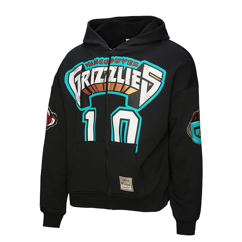 Sweat à capuche zippé unisexe Mitchell & Ness Mike Bibby Black Vancouver Grizzlies Hardwood Classics Maxxed Out